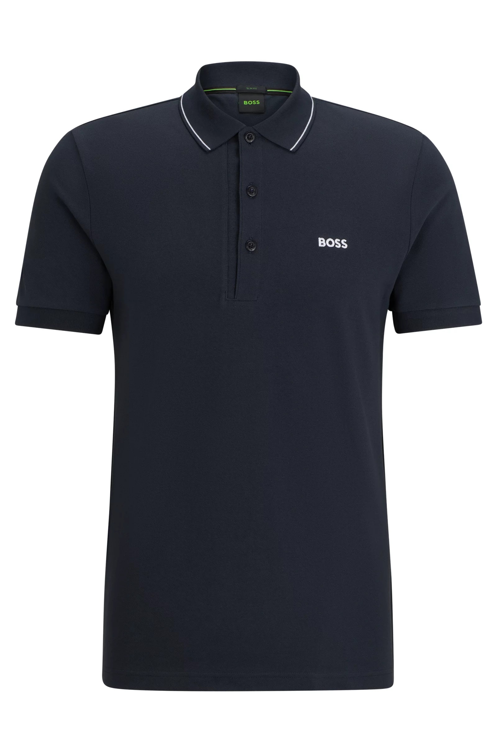 Футболка поло Boss Cotton-piqué Slim-fit With Tonal Logo, темно-синий