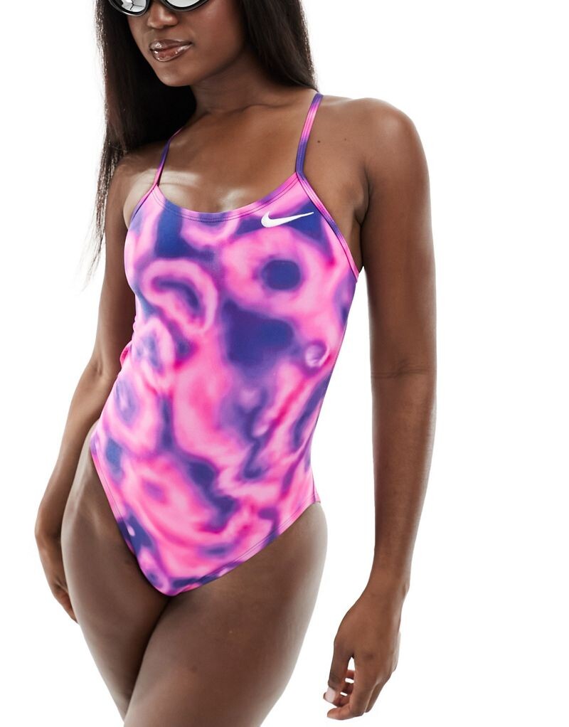 

Спортивный облегающий купальник Nike Swim Hydrastrong с ярко-розовым принтом Nike