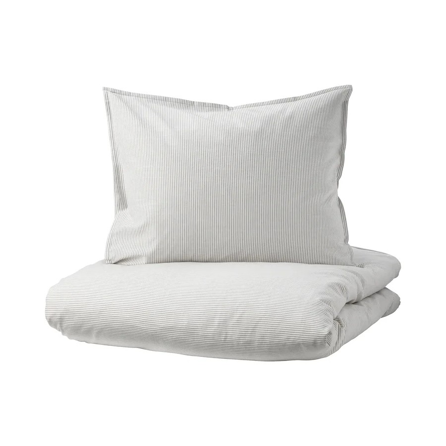комплект постельного белья ikea sorgmantel 150x200 50x60 см белый зеленый Комплект постельного белья Ikea Bergpalm, 2 предмета, 150x200/50x60 см, серый/белый