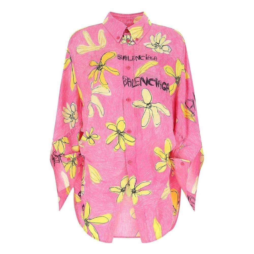 

Рубашка Balenciaga Logo Floral Printed Oversized, розовый