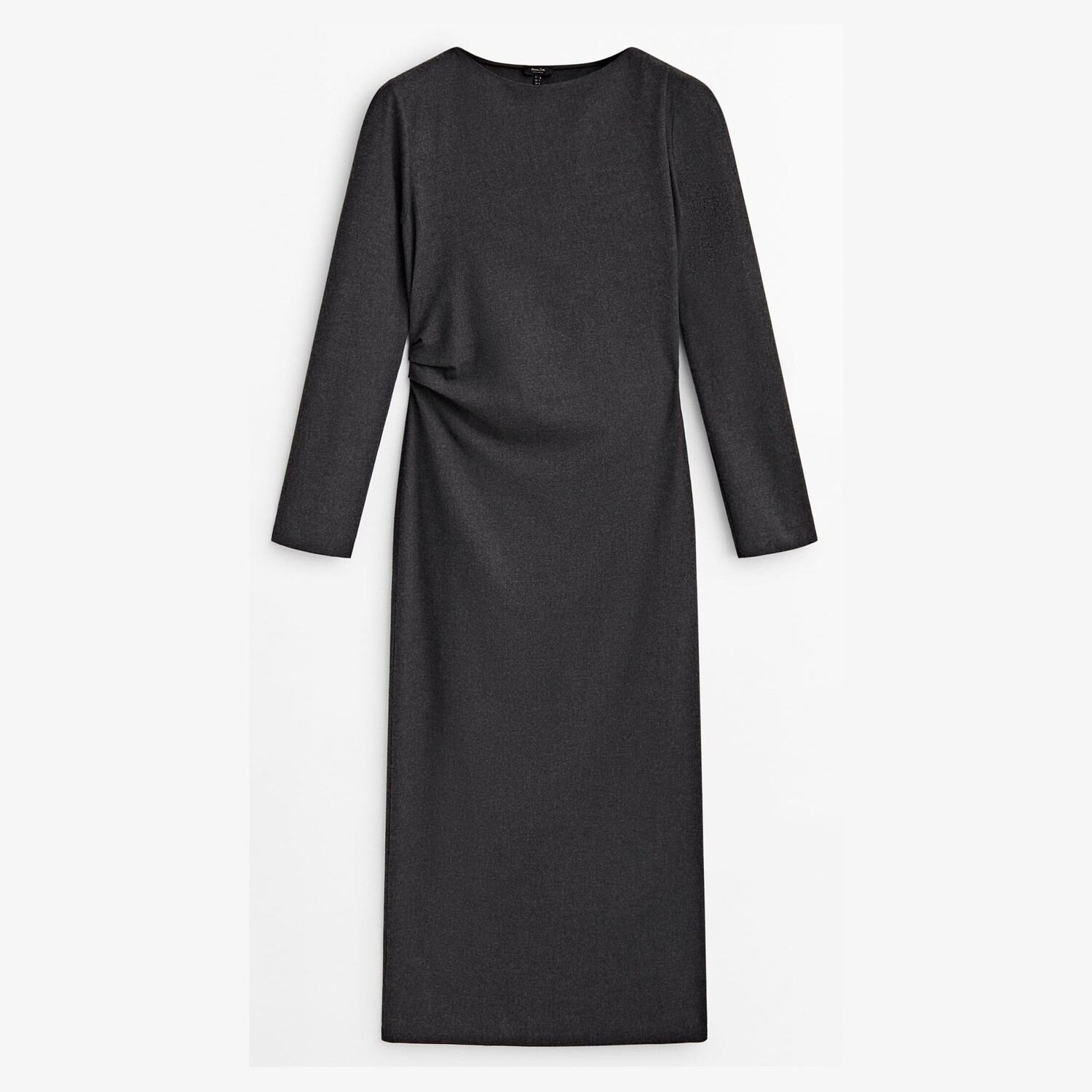 

Платье Massimo Dutti Midi With Gathered Detail, серый меланж