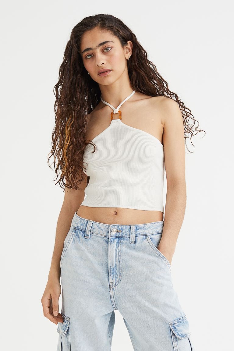 

Трикотажный топ с застежками сзади на шее H&M, белый