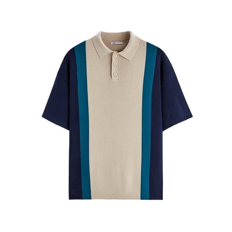 

Поло Zara Striped Knit Shirt, темно-синий