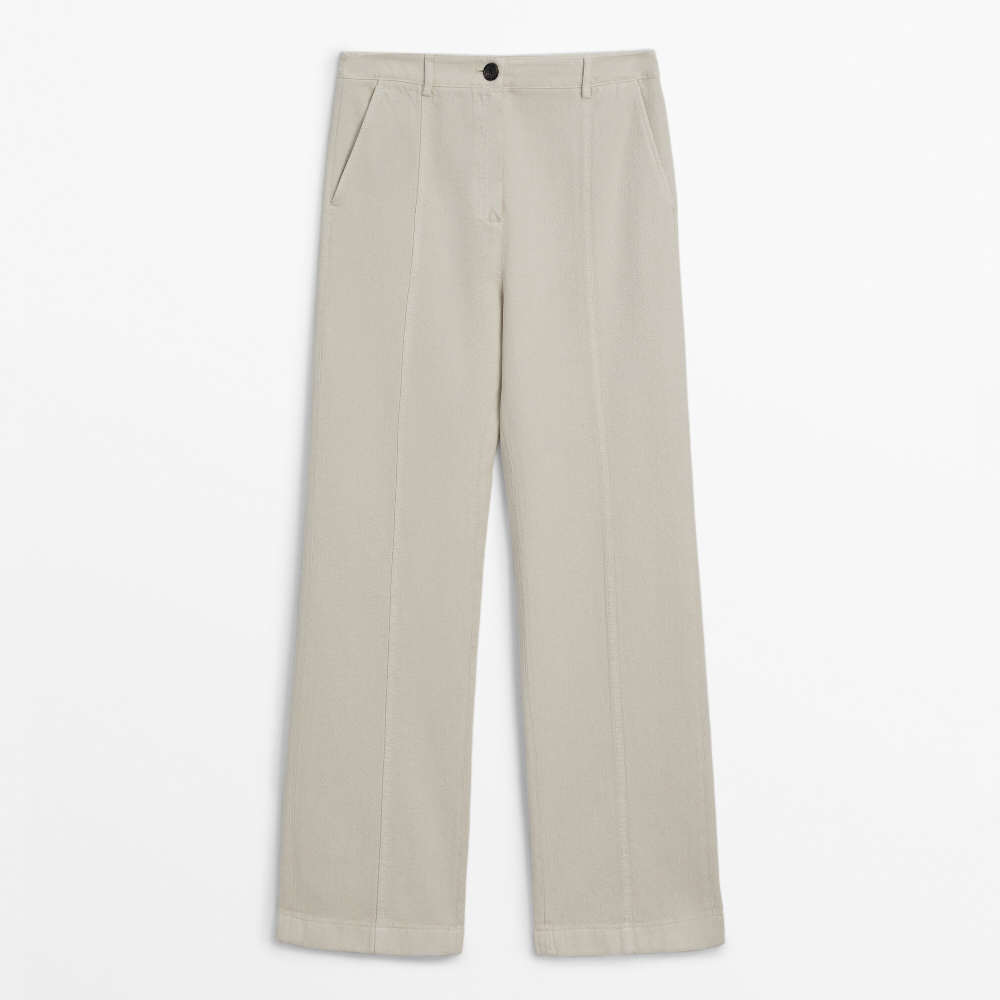 Брюки Massimo Dutti Flowing Twill Cotton And Lyocell Blend, белый