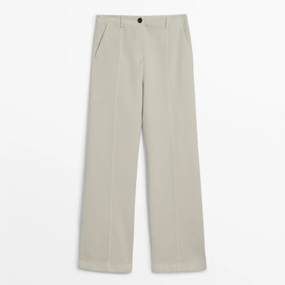 Брюки Massimo Dutti Flowing Twill Cotton And Lyocell Blend, белый