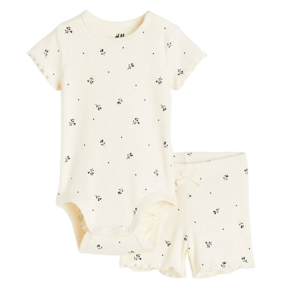 

Комплект в рубчик H&M Cotton, 2 предмета, бежевый/черный