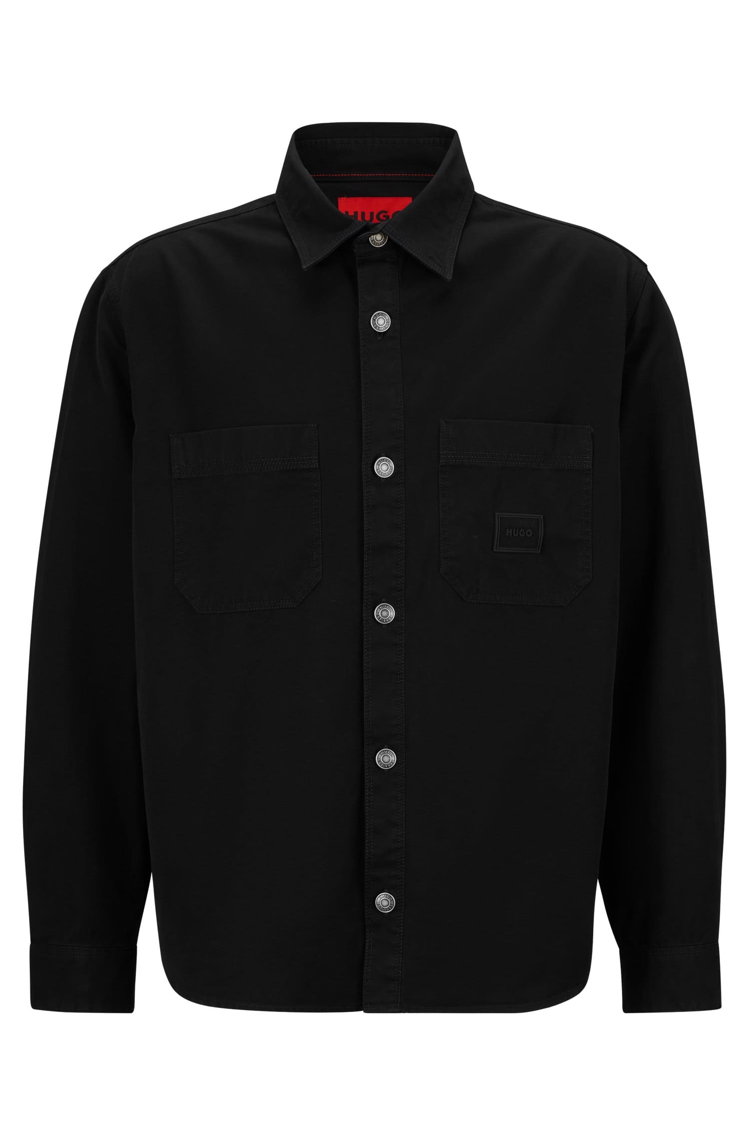 Рубашка Hugo Boss оверсайз из хлопкового твила с накладными карманами, черный черная оверсайз рубашка из твила adpt свободного кроя
