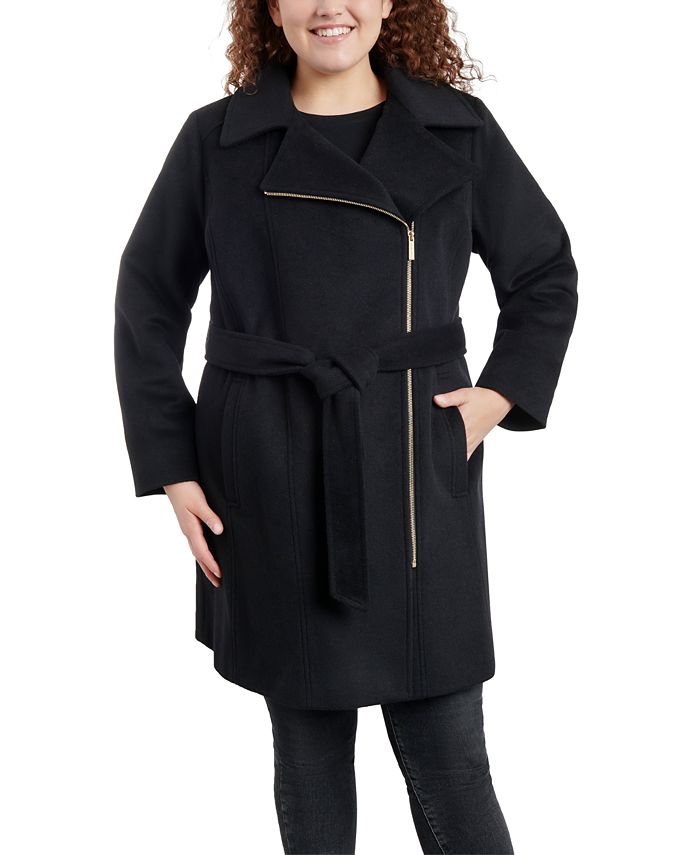 Женское асимметричное пальто с запахом и поясом больших размеров больших размеров Michael Kors, черный шелковая блузка с запахом и расклешенными рукавами michael kors collection белый
