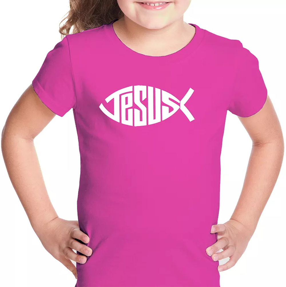 Футболка Jesus Name Fish Symbol LA Pop Art, розовый медальон христианский радость