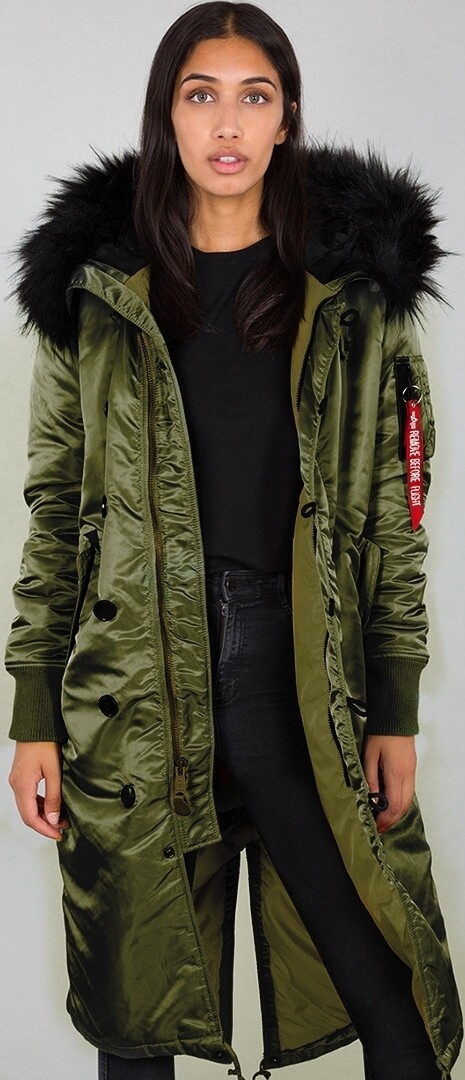 

Куртка Alpha Industries Long Fishtail женская, зелено-серая