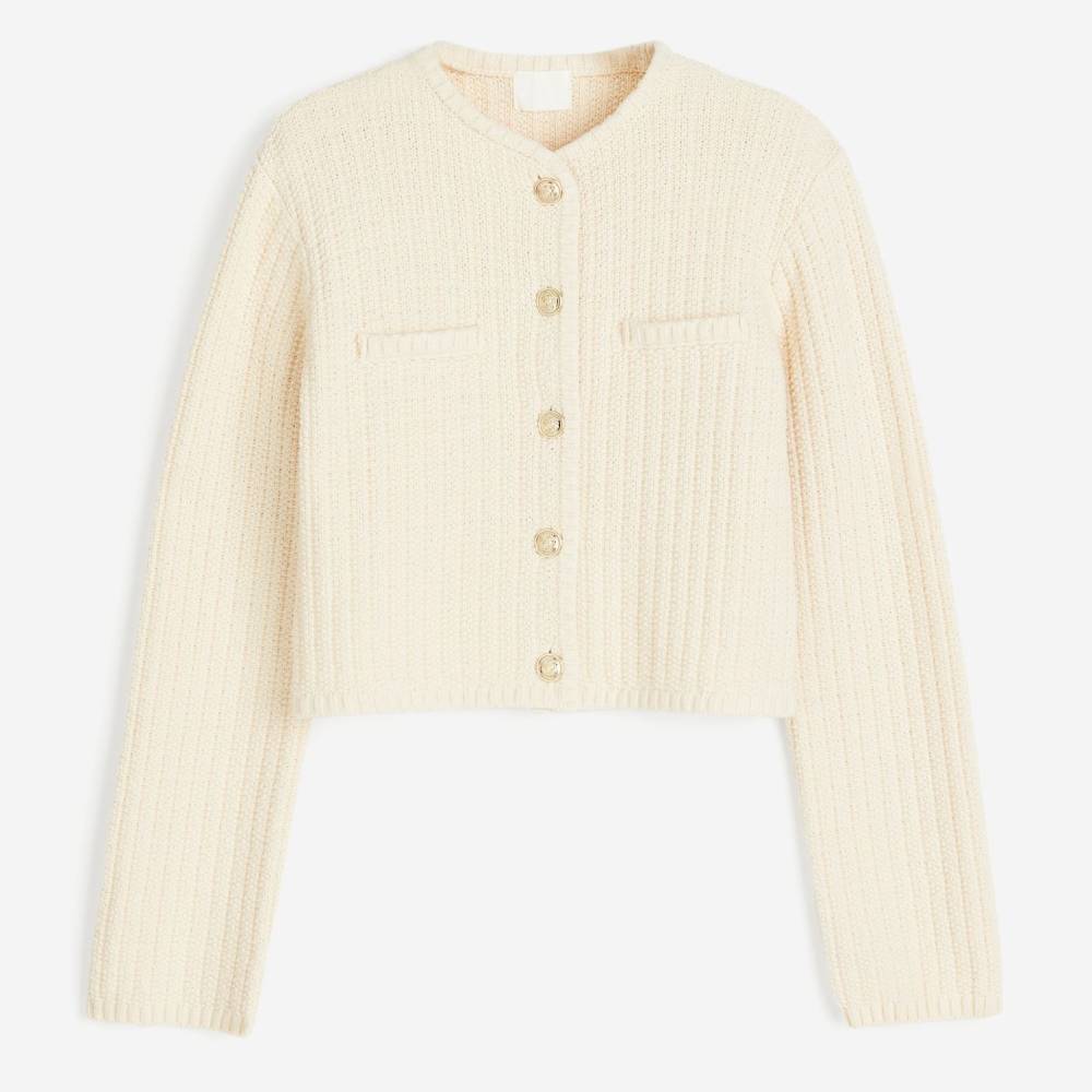 Кардиган H&M Short Textured-knit, светло-бежевый короткий джемпер фактурной вязки befree 2111394843 белый 48