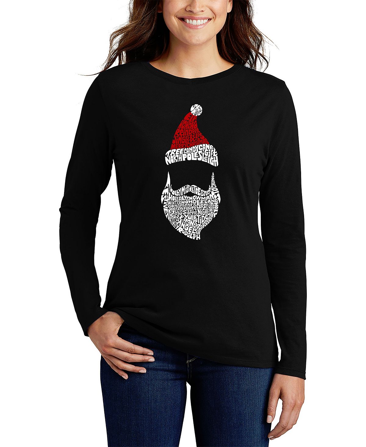 Женская футболка с длинным рукавом и надписью санта-клаус LA Pop Art, черный рождественские женские носки забавные носки с изображением санта клауса рождественской елки для девочек рождественский подарок 2021