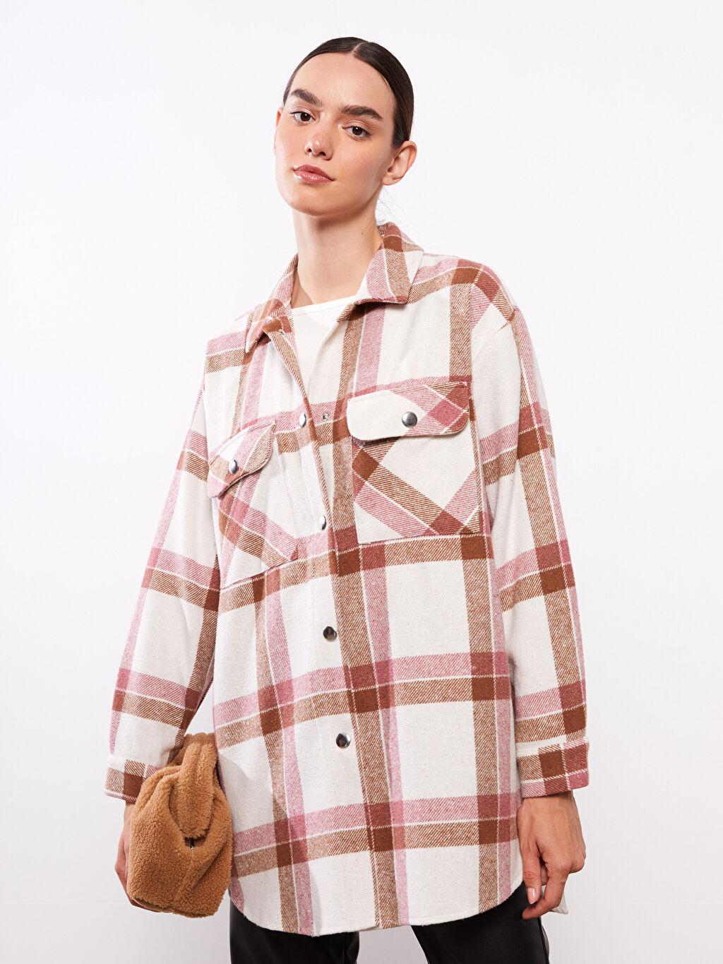 Клетчатая фланелевая Женская куртка-рубашка с длинным рукавом LCW Modest цена и фото