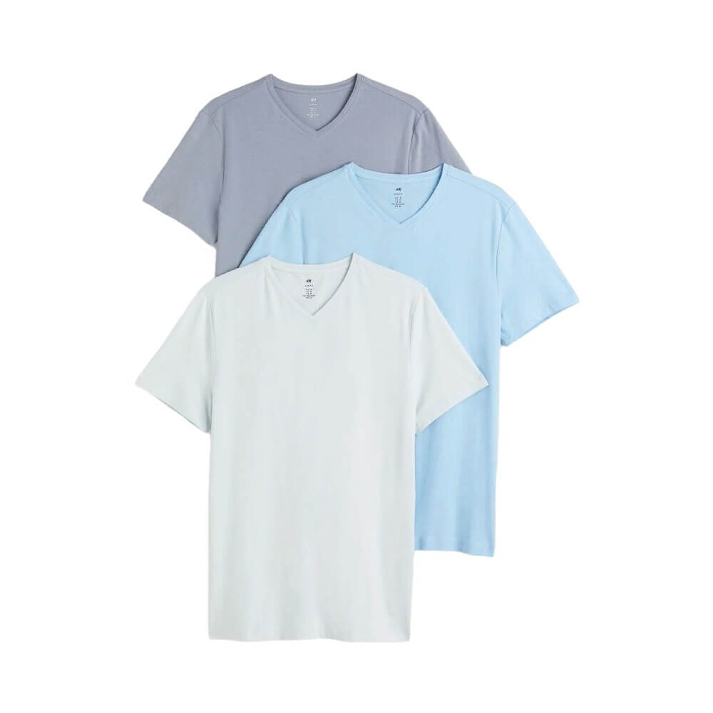 

Комплект облегающих футболок H&M V-neck, 3 штуки, светло-голубой/серый/белый