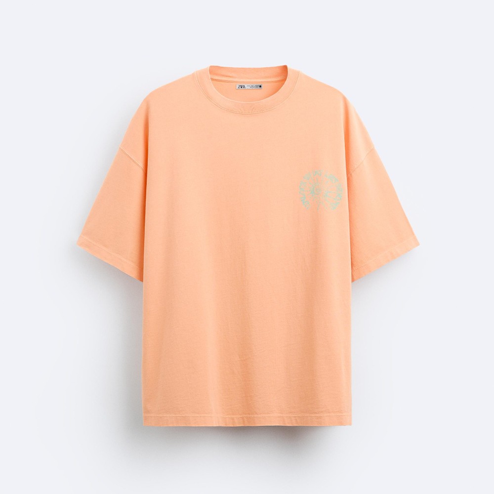 Футболка Zara Contrast Print, оранжевый