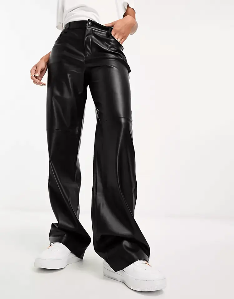 

Брюки Mango Straight Leg Faux Leather, черный