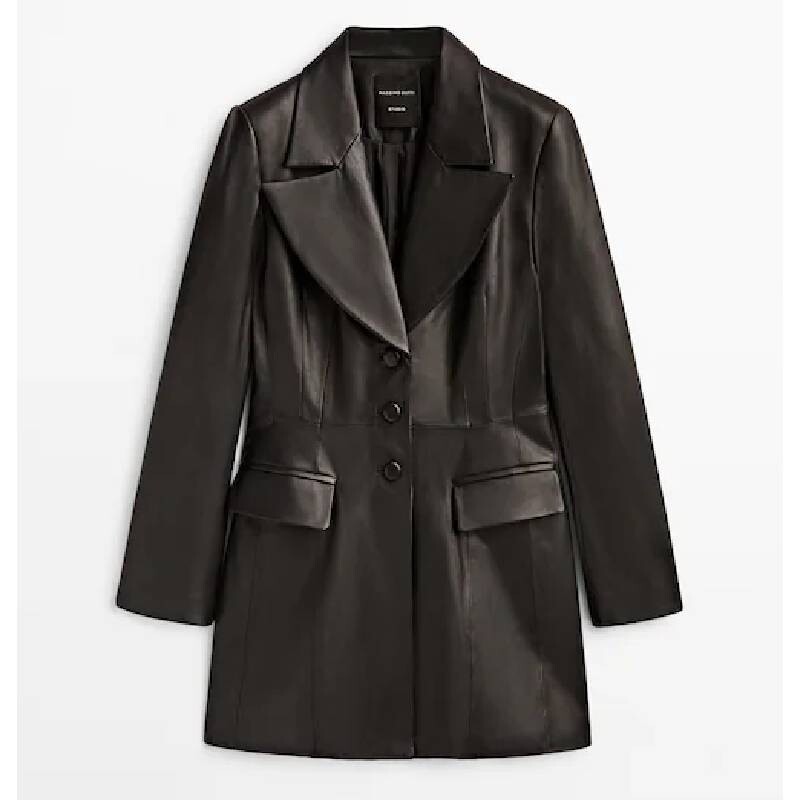 

Блейзер Massimo Dutti Black Leather Studio, черный