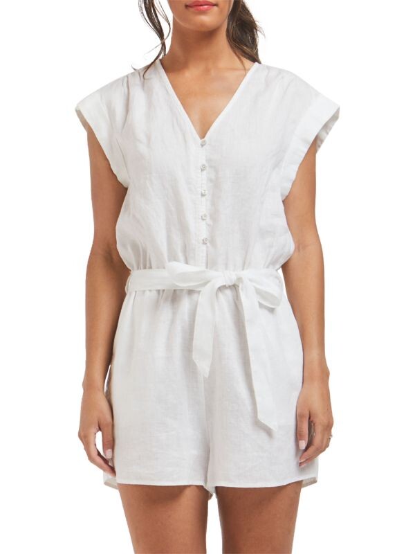 

Хейзел льняной комбинезон без рукавов Velvet Heart White