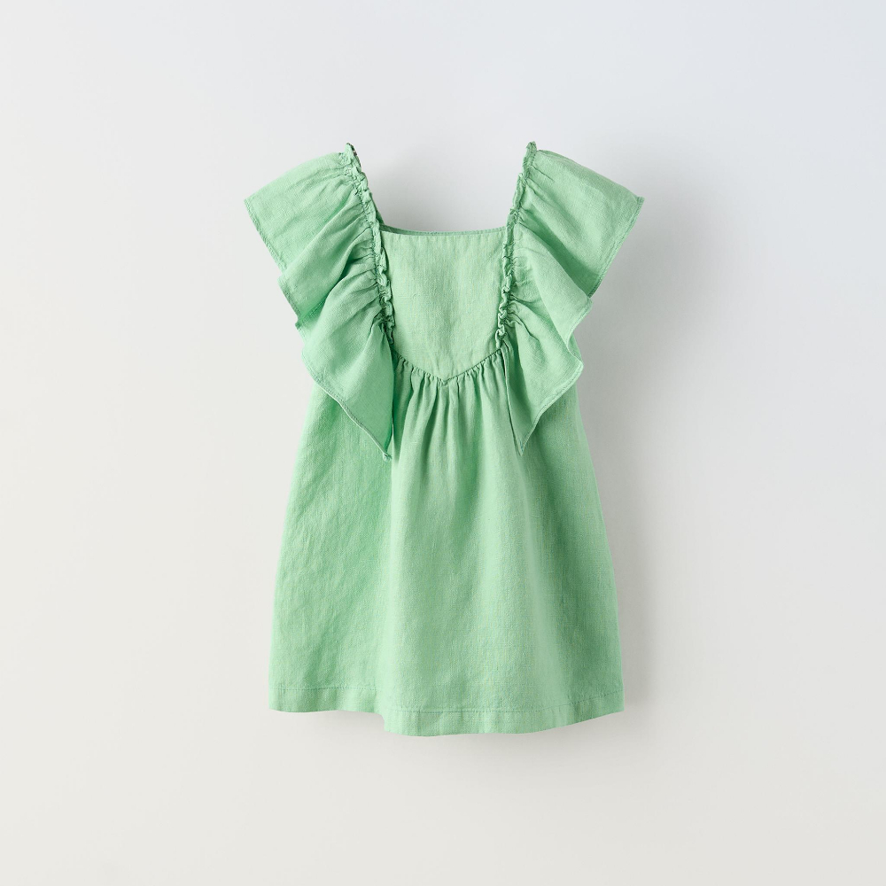 Платье Zara Linen, светло-зеленый платье zara satin midi slip светло зеленый