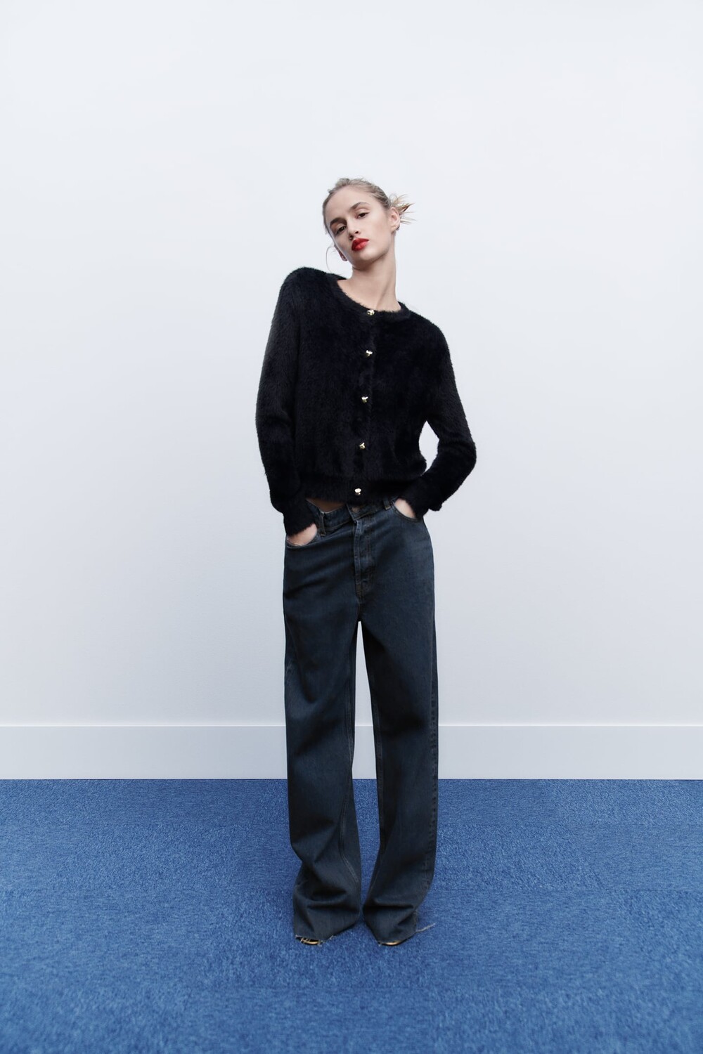 

Кардиган искусственный мех ZARA, черный
