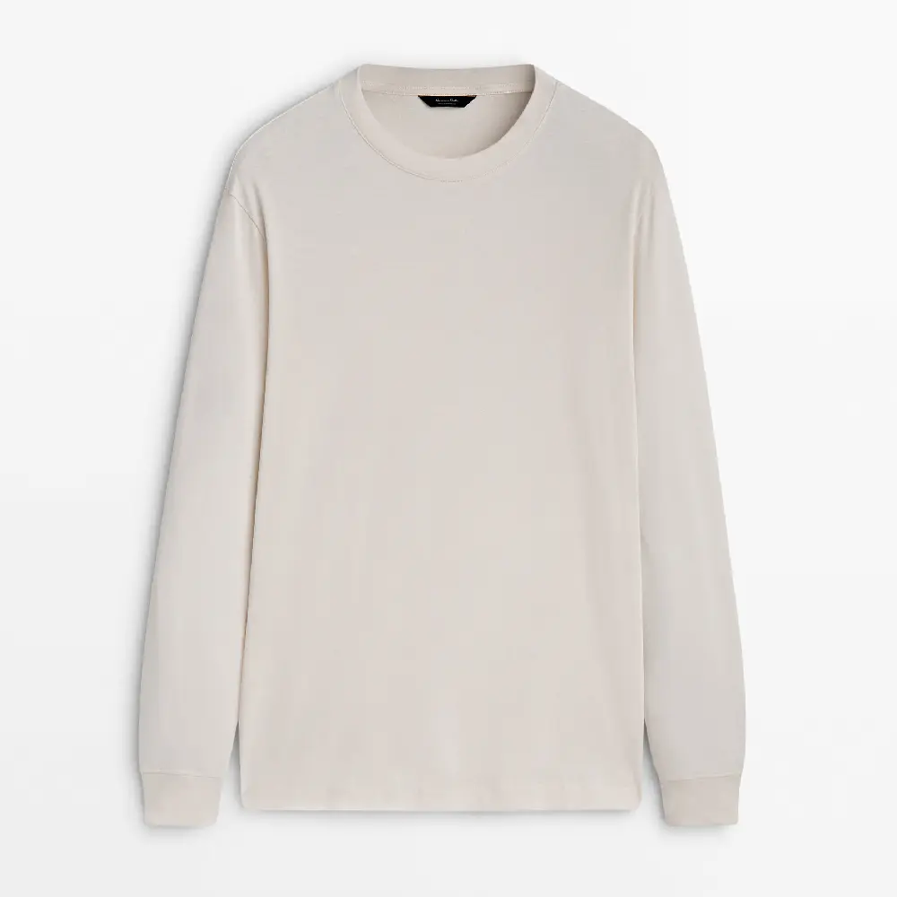 

Лонгслив Massimo Dutti Cotton, кремовый