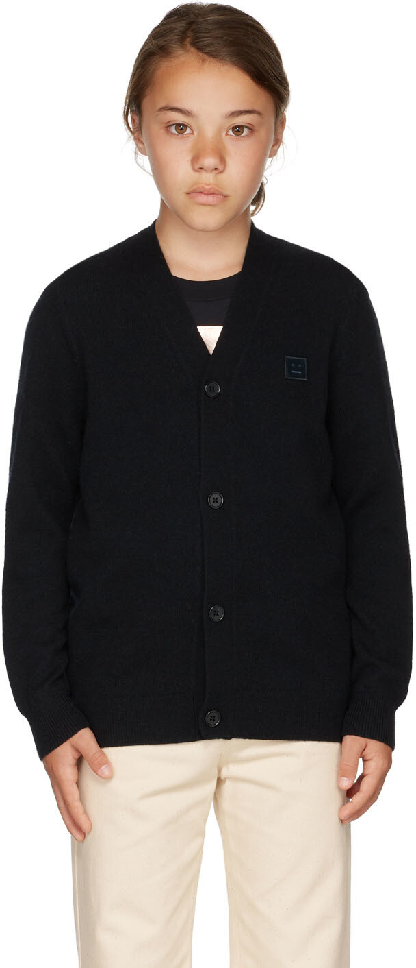 

Детский черный шерстяной кардиган с логотипом, черный Acne Studios