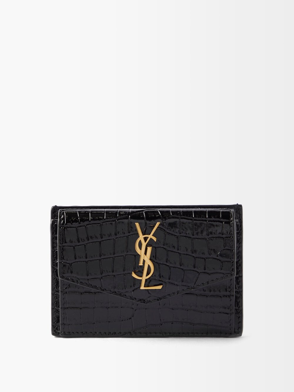 

Картхолдер uptown ysl с металлической пластинкой и тиснением под кожу крокодила Saint Laurent, черный