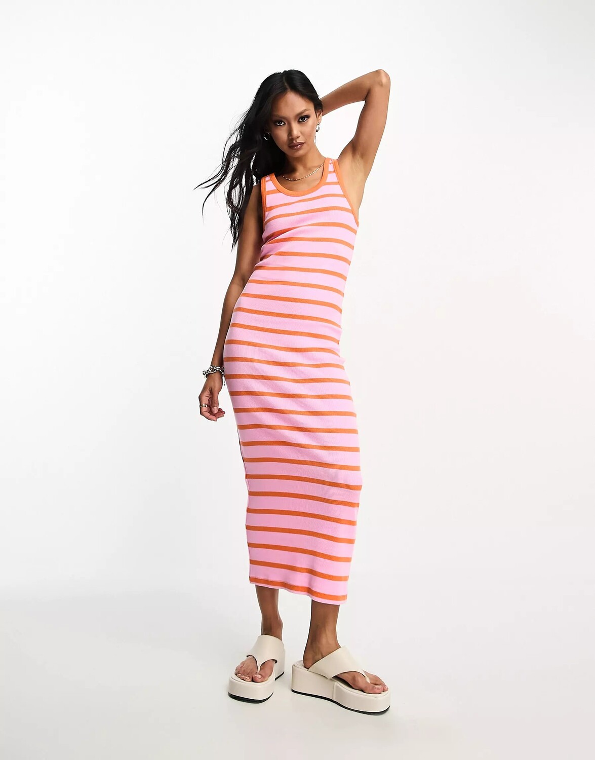 

Сарафан Asos Design Ribbed Scoop Neck Vest Midi, розовый/оранжевый