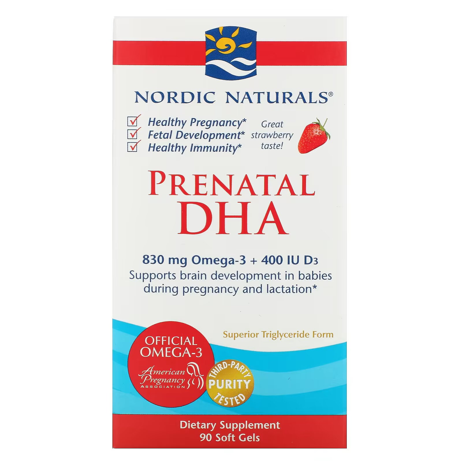 Nordic Naturals, Докозагексановая кислота для беременных, Клубника, 500 мг, 90 капсул - фото