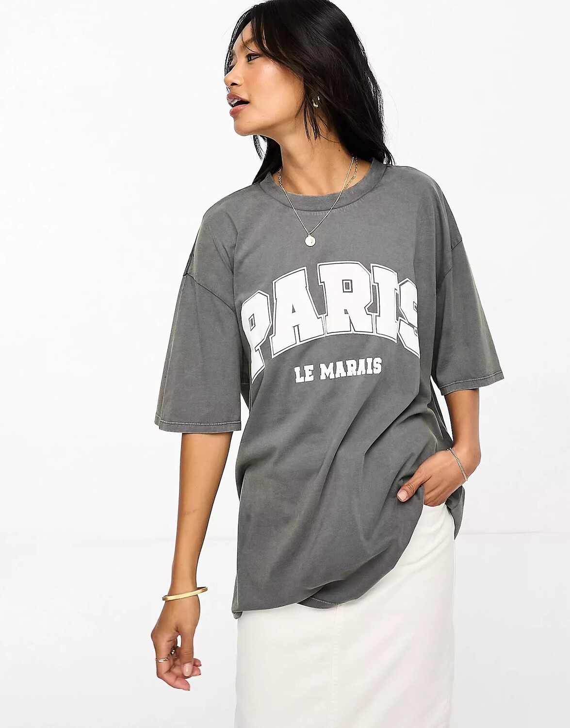 

Футболка Asos Design Oversized With Paris Puff Print Graphic, темно-серый