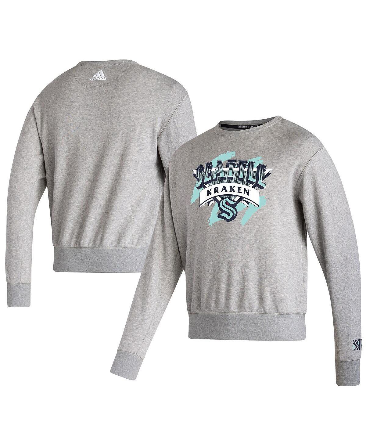 Мужская серая толстовка seattle kraken reverse retro 2.0 vintage-like pullover sweatshirt adidas, серый