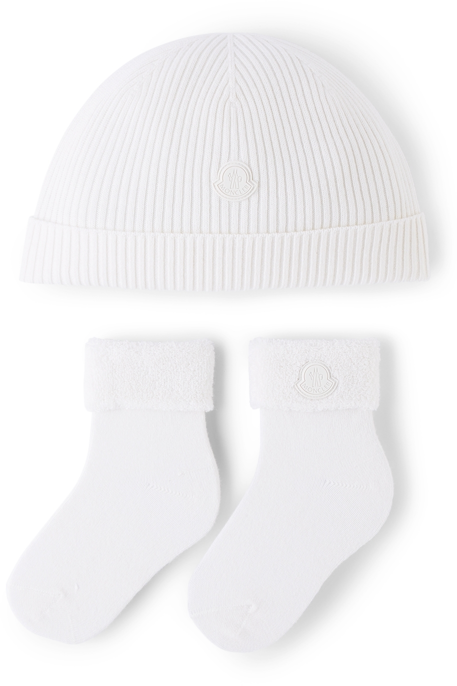 цена Детские белые шапочки и носки Moncler Enfant