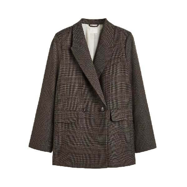 

Пиджак двубортный H&M Double-breasted Jacket, темно-коричневый/клетка