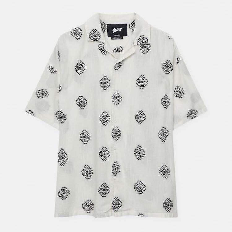 

Рубашка Pull&Bear Embroidered Short Sleeve, белый