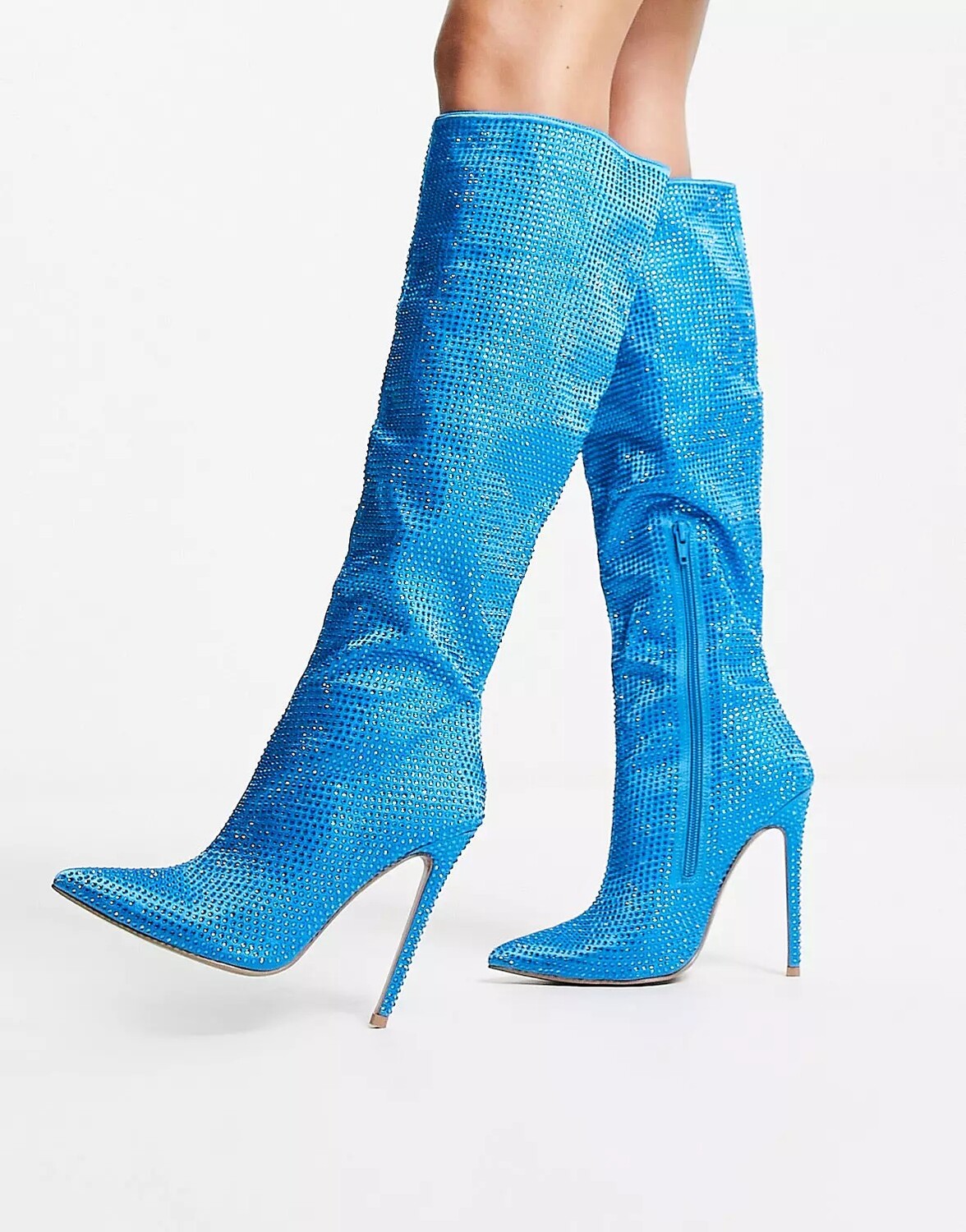 Сапоги Asos Design Carly High-heeled Pull On Knee, голубой ботфорты zara knee high heeled белый