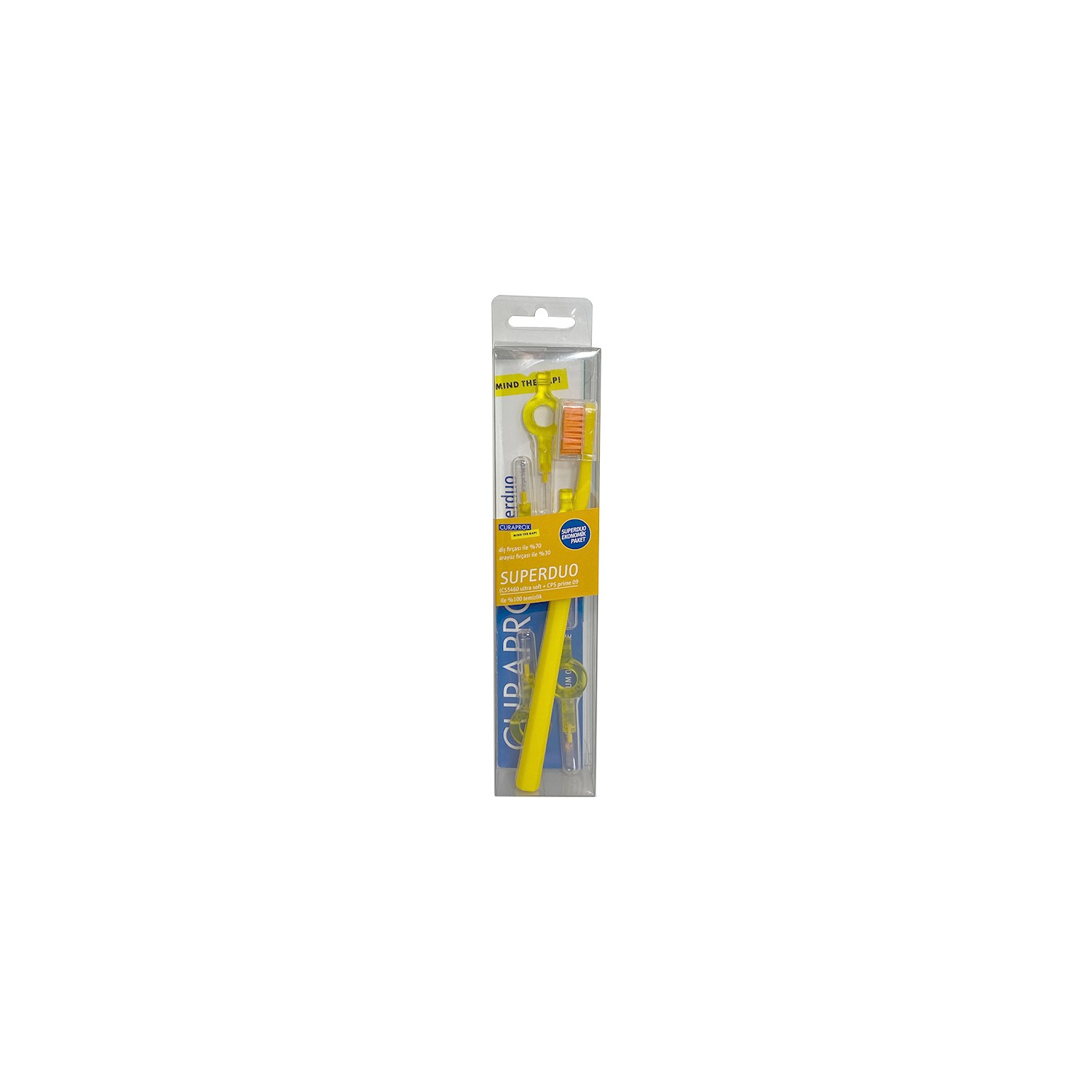 Набор для чистки зубов Curaprox Super Duo 09, желтый зубная щетка для собак tamachi toothbrush 3d 1 шт