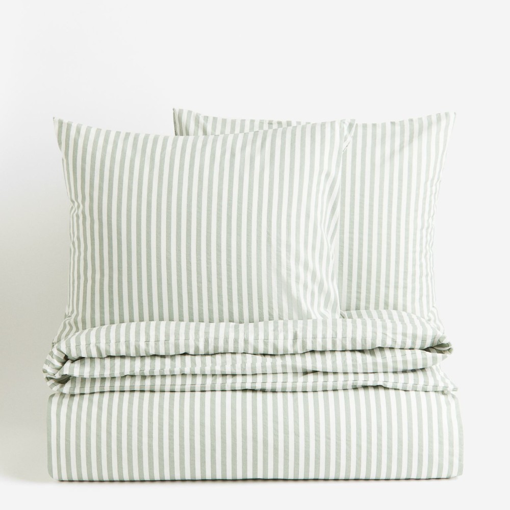 Комплект двуспального постельного белья H&M Home Cotton, зеленый