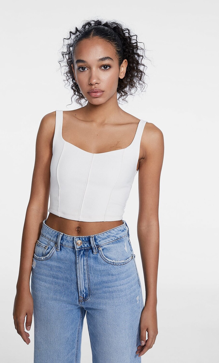 

Корсетный топ на лемках Stradivarius, ванилла