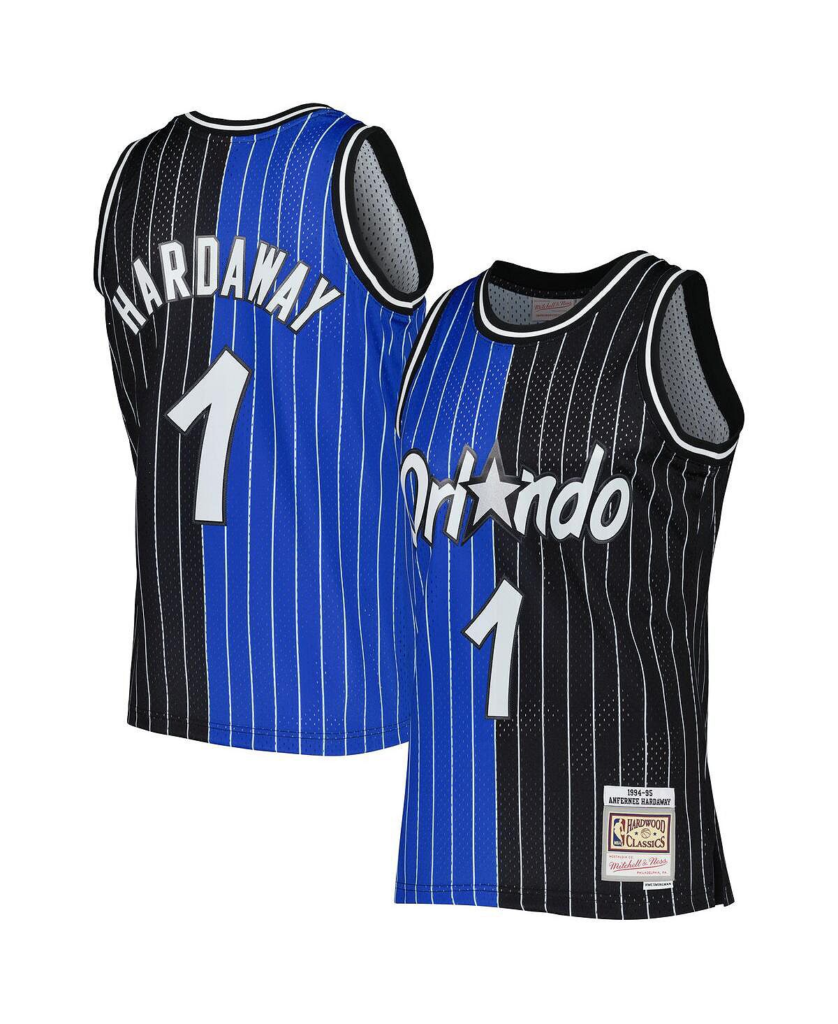 Мужская футболка penny hardaway blue, black orlando magic hardwood classics 1994-95 split swingman jersey Mitchell & Ness nba orlando magic 1 anfernee hardaway men s basketball jersey striped retro swingman jersey classic stitched mesh men s jerseys