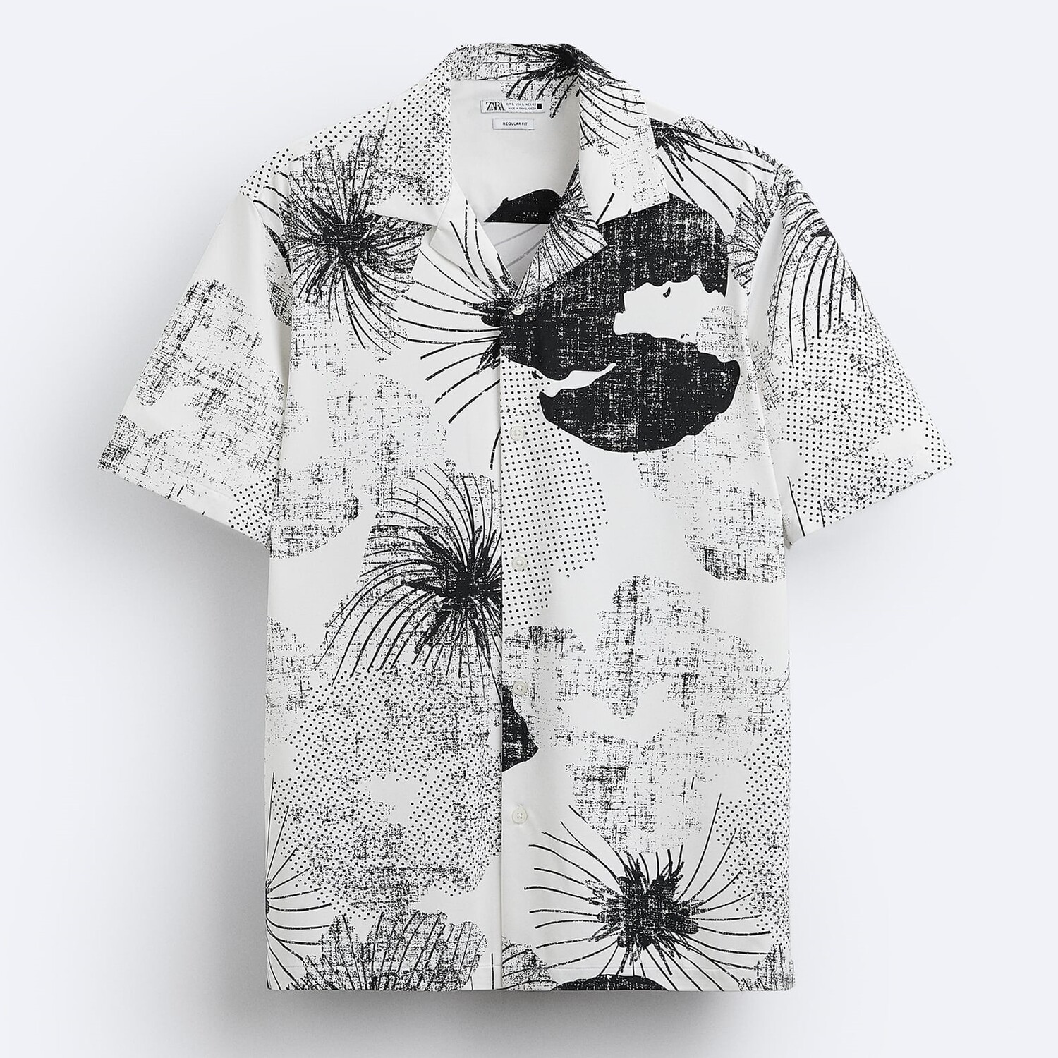 

Рубашка Zara Abstract Print Stretch, белый/черный