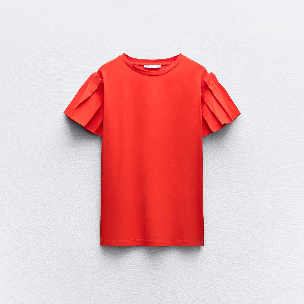 Футболка Zara Contrast With Full Sleeves, красный