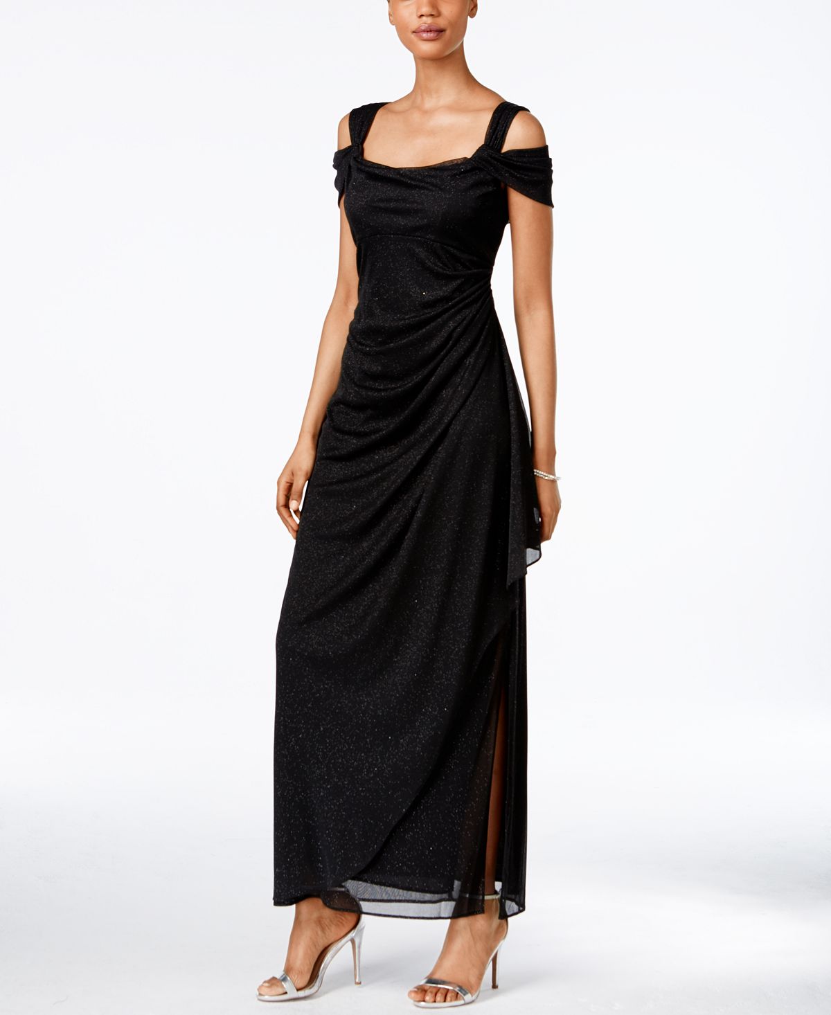 цена Миниатюрное металлическое платье с открытыми плечами и драпировкой Alex Evenings, черный