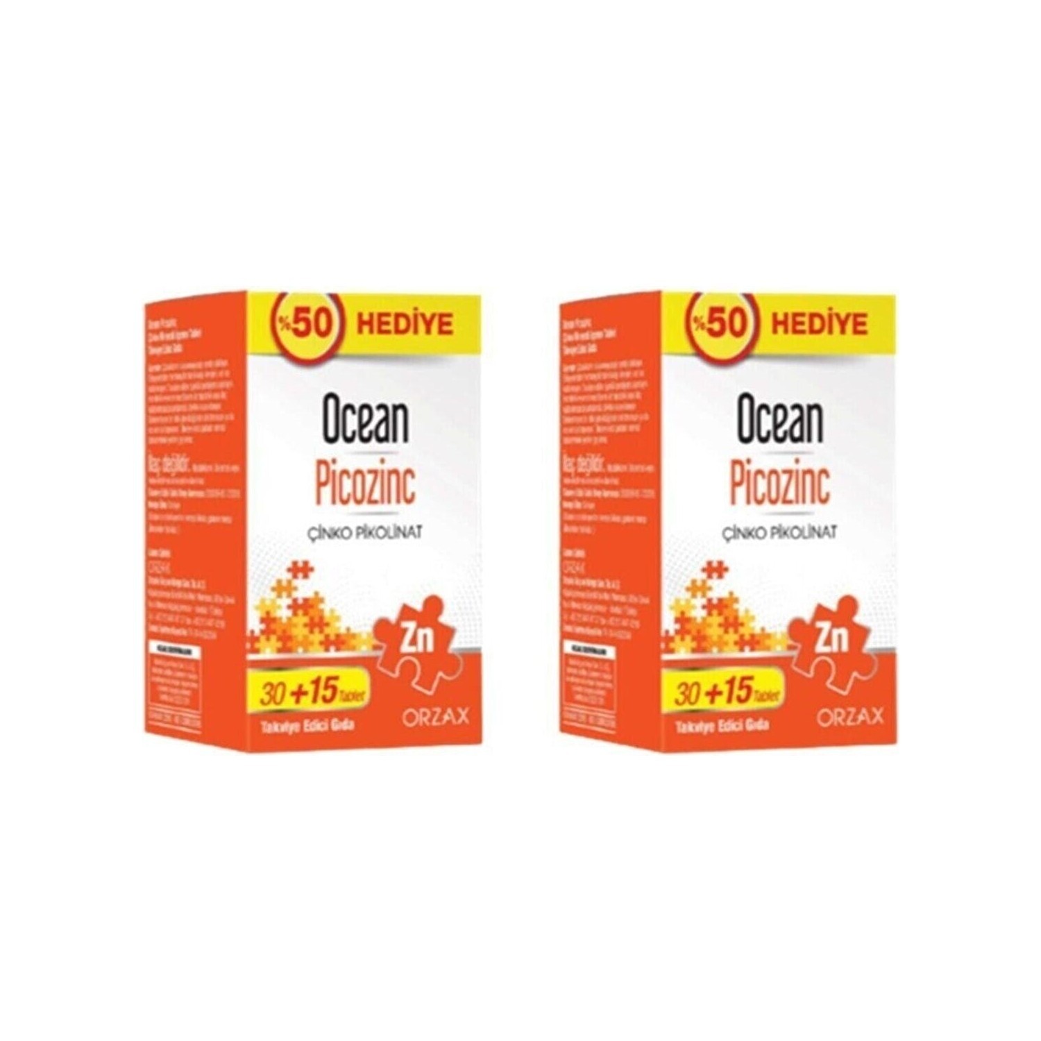 

Пищевая добавка Ocean Picozinc Cinko Picolinate 15 мг, 2 упаковки по 45 таблеток