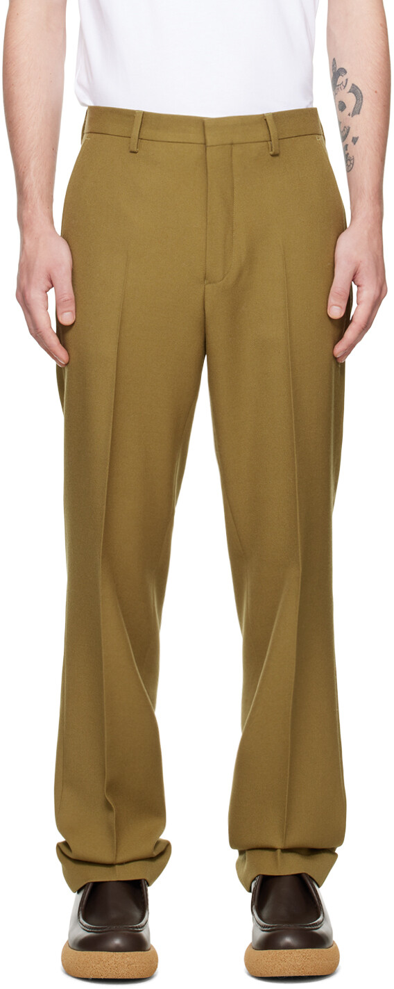 

Брюки цвета хаки со складками Dries Van Noten
