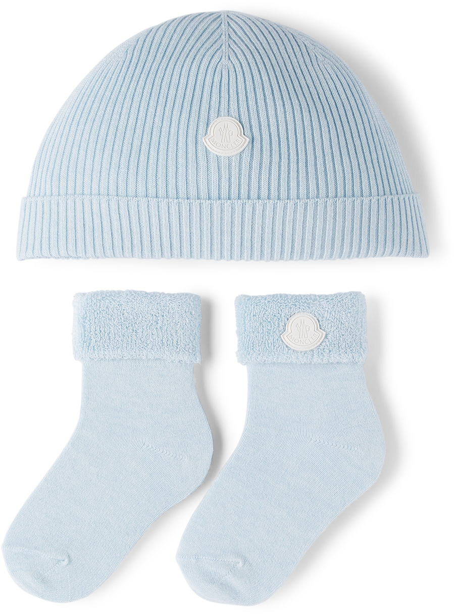 Комплект шапки и носков Baby Blue Пудровый синий Moncler Enfant цена и фото