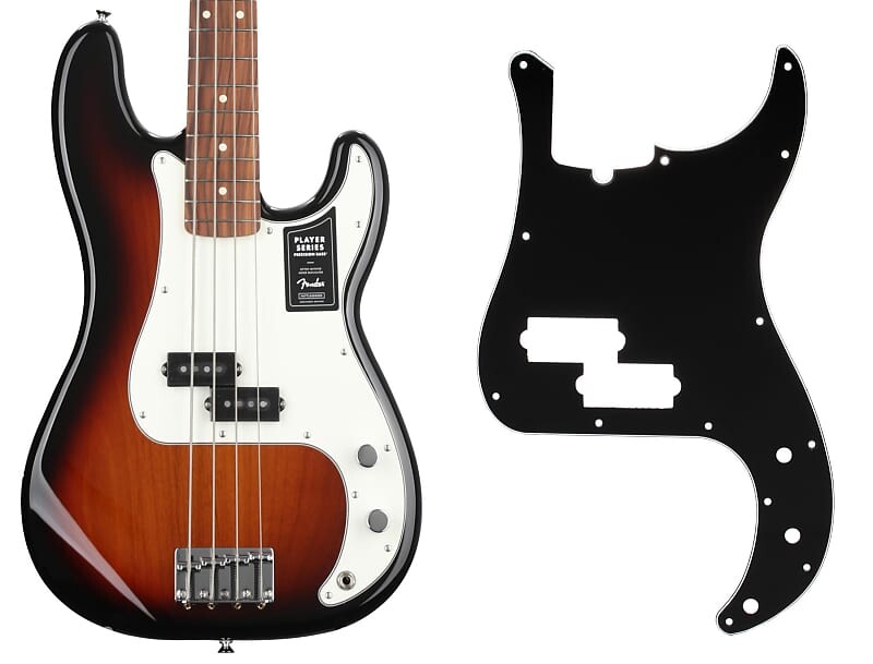 

Бас-гитара Fender Player Precision Bass — 3-тональные солнечные лучи с накладкой на гриф Pau Ferro и накладкой Fender Precision Bass с 13 отверстиями в современном стиле — черный 0991352000=1 0149803500=1