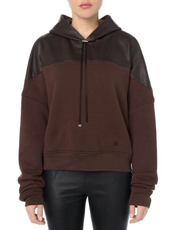

Толстовка Amiri гибридная из кожи и хлопка, коричневый