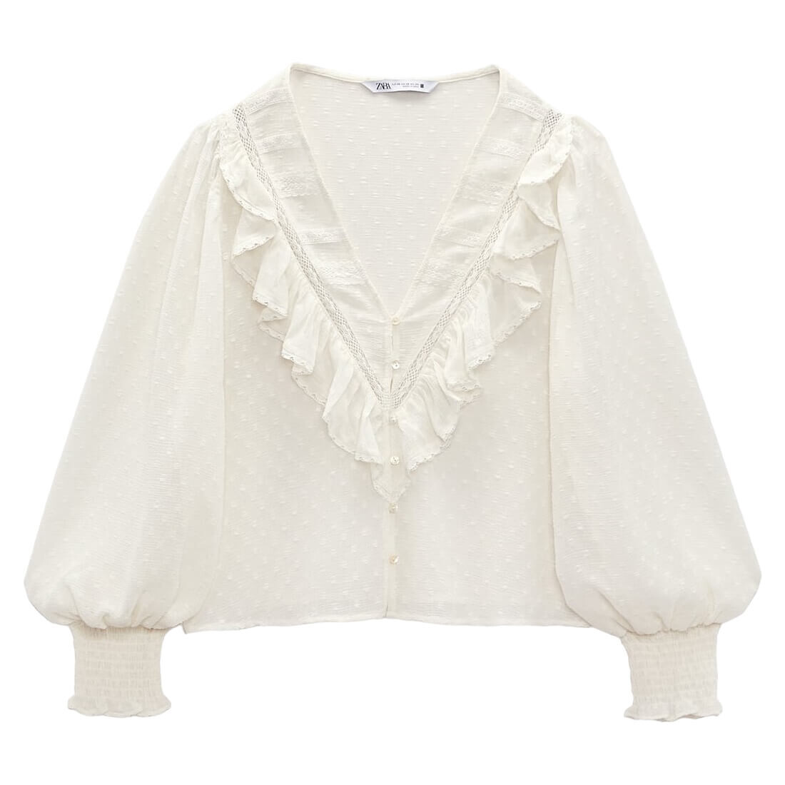 

Блуза Zara Ruffled Dotted Mesh, экрю