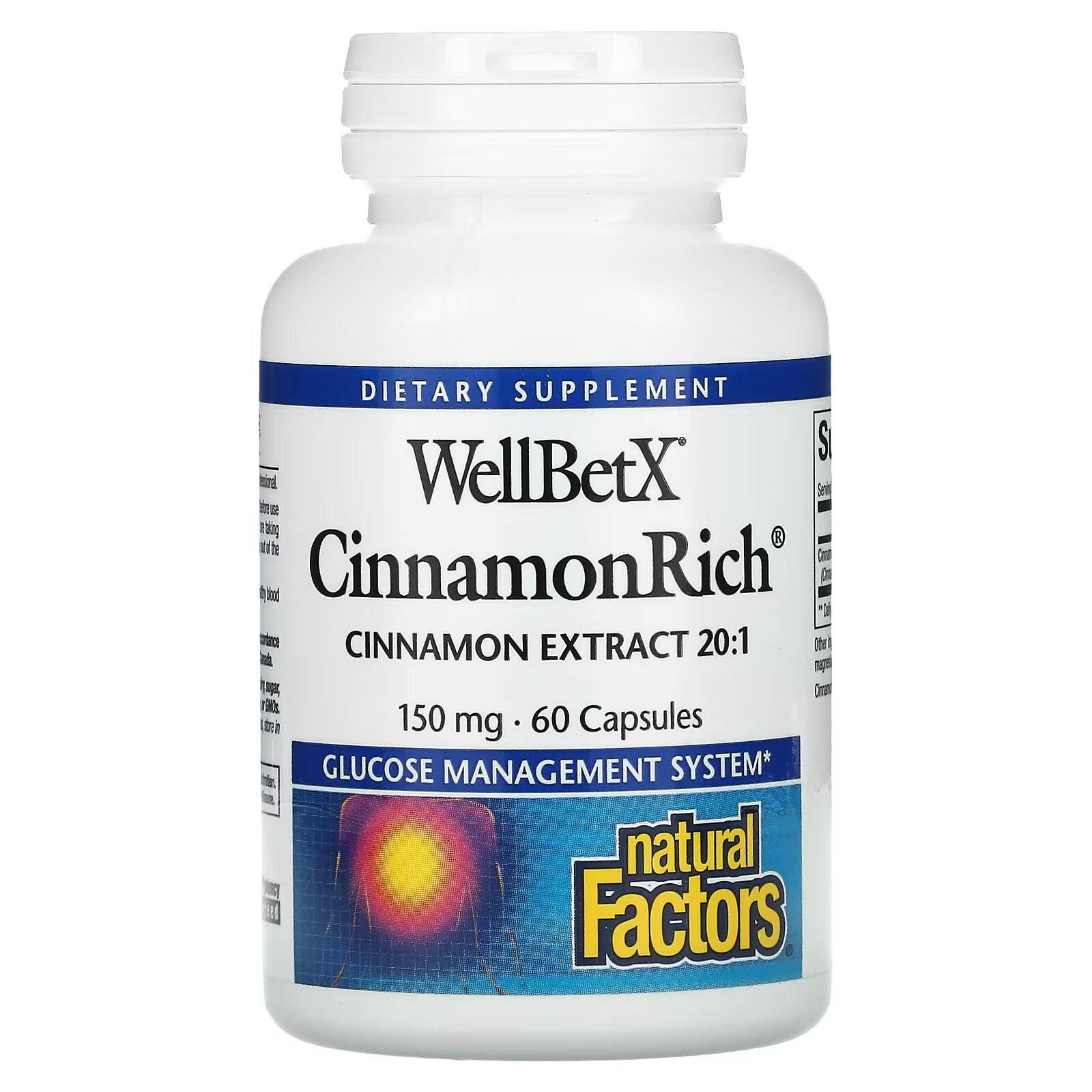Natural Factors, WellBetX, CinnamonRich, 150 мг, 60 капсул natural factors wellbetx берберин 500 мг 60 вегетарианских капсул