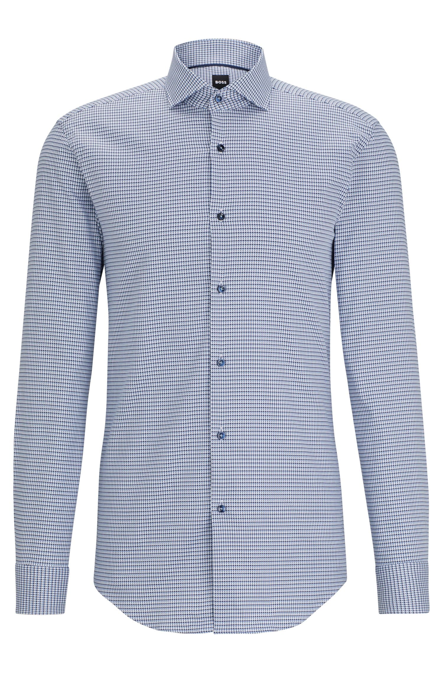 цена Рубашка Hugo Boss приталенного кроя из эластичного хлопка с микроструктурой, голубой